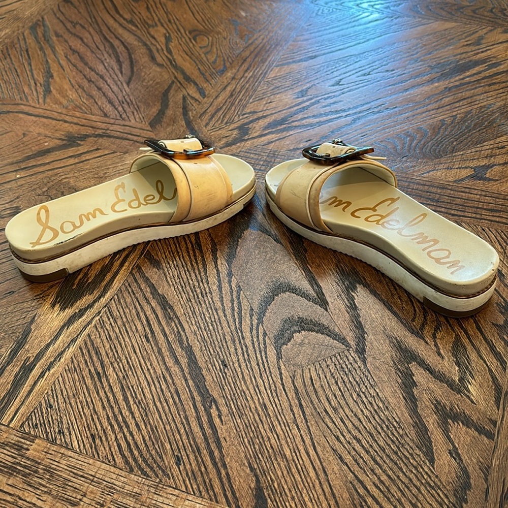 Sam Edelman Tan Cream Slide Sandals with Tortoise Buckle - Picture 6 of 11